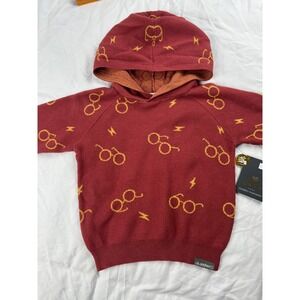 Kids Harry Potter Glasses Lightning Bolt Knit Hoodie Sweater Size 3T Red Gold
